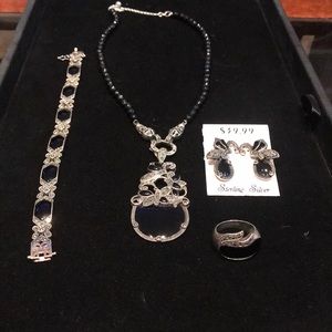 Sterling Silver Black Onyx (imitation) Set! Gothic